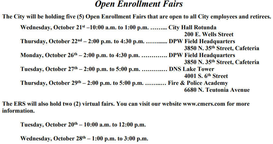 Schedule of Open Enrollment Fairs